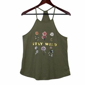 ‘Stay Wild’ Floral Gold Foil Racerback Tank